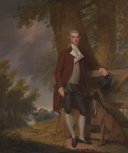 Main Product Photo of A Gentleman And His Dog In A Landscape Painting by Francis Wheatley
