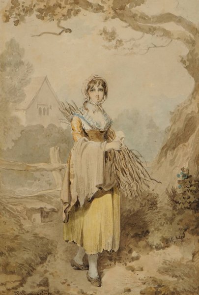 Girl Gathering Firewood  by Francis Wheatley - Hand-Painted Oil Painting Reproduction
