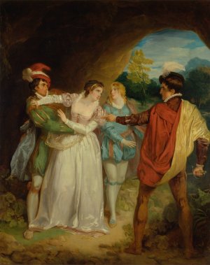 Valentine rescuing Silvia from Proteus, from Shakespeare's 'The Two Gentlemen of Verona,'Act V, Scene 4, the Outlaws'Cave by Francis Wheatley Oil Painting