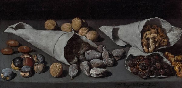 Still Life with Dried Fruit  by Francisco De Burgos Mantilla - Hand-Painted Oil Painting Reproduction