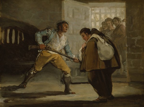 El Maragato Threatens Friar Pedro de Zaldivia with His Gun  by Francisco De Goya - Hand-Painted Oil Painting Reproduction