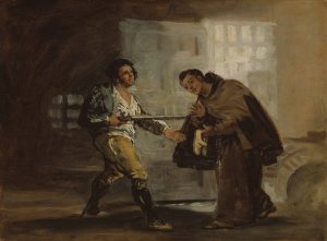 Friar Pedro Offers Shoes to El Maragato and Prepares to Push Aside His Gun by Francisco De Goya Oil Painting