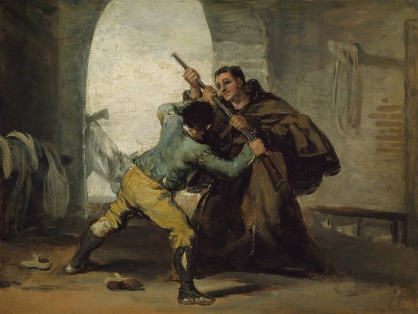Friar Pedro Wrests the Gun from El Maragato  by Francisco De Goya - Hand-Painted Oil Painting Reproduction