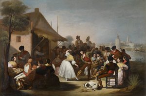 A Dance in Triana by Francisco De Paula Escribano Linan Oil Painting