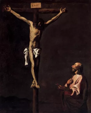 Saint Luke as a Painter Before Christ on the Cross by Francisco De Zurbaran Oil Painting