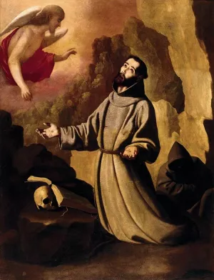 St Francis of Assisi Receiving the Stigmata by Francisco De Zurbaran - Oil Painting Reproduction