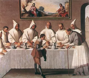 St Hugo of Grenoble in the Carthusian Refectory by Francisco De Zurbaran - Oil Painting Reproduction
