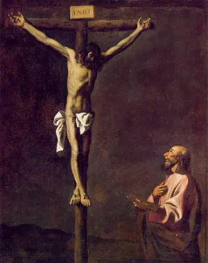 St Luke as a Painter Before Christ on the Cross by Francisco De Zurbaran Oil Painting