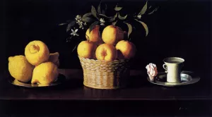 Still-Life with Lemons, Oranges and Rose by Francisco De Zurbaran Oil Painting