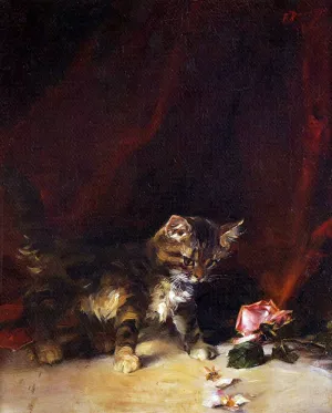 Gatito Jugando II by Francisco Domingo Marques - Oil Painting Reproduction