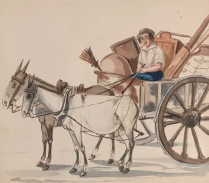 A man driving a cart pulled by mules by Francisco Fierro Oil Painting