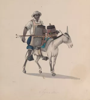 A watercarrier riding a donkey by Francisco Fierro Oil Painting