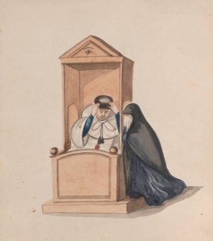 A woman confessing to a priest by Francisco Fierro Oil Painting