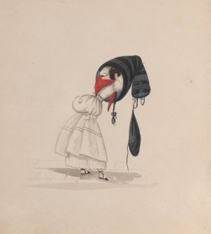 A woman putting on her saya, viewed from behind by Francisco Fierro Oil Painting