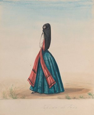 A woman wearing the saya and manto standing in profile by Francisco Fierro Oil Painting