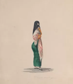 A woman wearing the saya standing in profile by Francisco Fierro Oil Painting