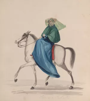 An elegantly dressed woman on horseback by Francisco Fierro Oil Painting