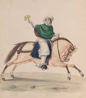 An elegantly dressed woman on horseback by Francisco Fierro Oil Painting