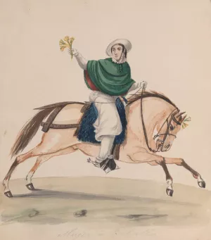 An elegantly dressed woman on horseback by Francisco Fierro Oil Painting