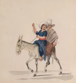 An indigenous man and woman together riding a donkey by Francisco Fierro Oil Painting