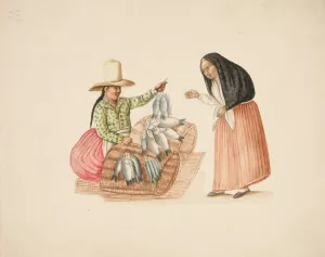 Fish Merchant and Indian Woman by Francisco Fierro Oil Painting