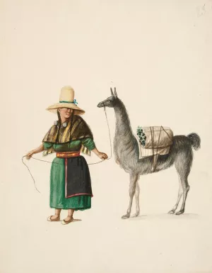 Indian Woman and Llama by Francisco Fierro Oil Painting