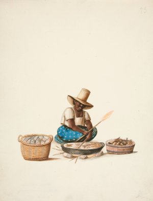 Indian Woman Cooking Fish by Francisco Fierro Oil Painting