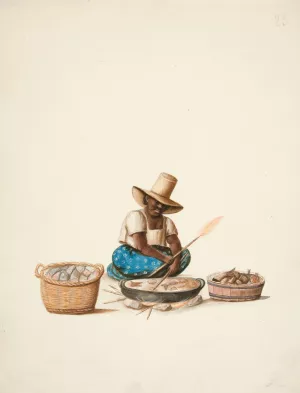 Indian Woman Cooking Fish by Francisco Fierro Indian Woman Cooking Fish by Francisco Fierro Oil Painting