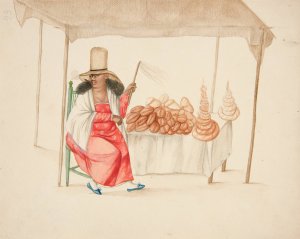 Indian Woman Smoking Cigar in Front of Breadstand by Francisco Fierro Oil Painting