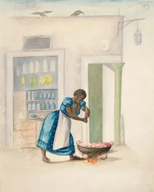 Indian Woman Stirring Kettle over a Fire by Francisco Fierro Oil Painting