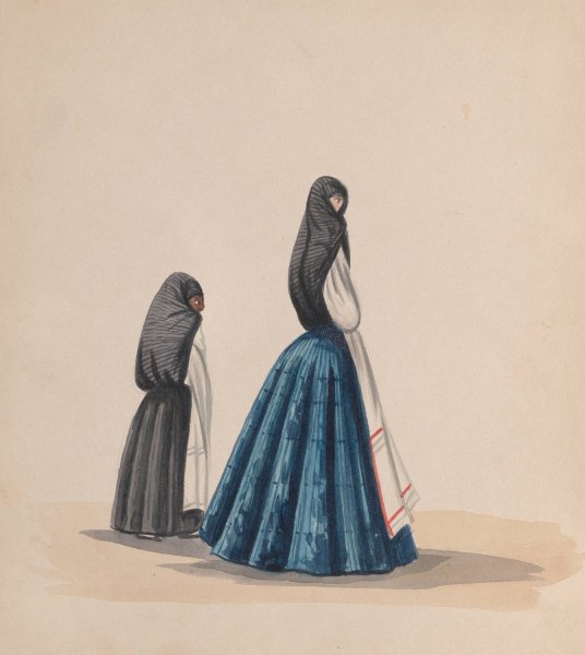 Two woman wearing the saya viewed in profile  by Francisco Fierro - Hand-Painted Oil Painting Reproduction