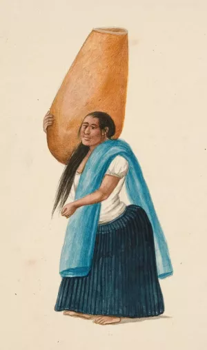 Woman Carrying Large Jar by Francisco Fierro Oil Painting