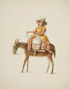 Woman on Mule Carrying Jars by Francisco Fierro Woman on Mule Carrying Jars by Francisco Fierro Oil Painting