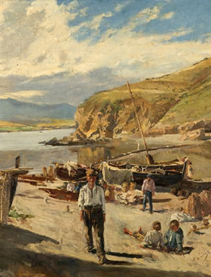 En La Playa by Francisco Gimeno Arasa - Hand-Painted Oil Painting Reproduction