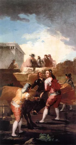 Fight with a Young Bull by Francisco Goya - Oil Painting Reproduction