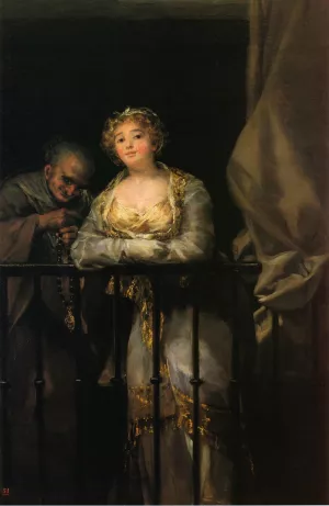 Maja and Celestina on a Balcony by Francisco Goya - Oil Painting Reproduction