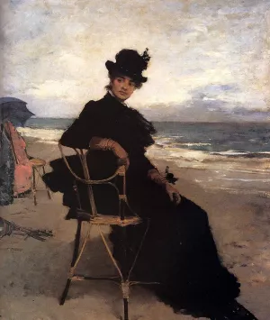 A Lady Seated On A Veranda by Francisco Miralles Oil Painting