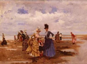 Sur La Plage by Francisco Miralles - Oil Painting Reproduction