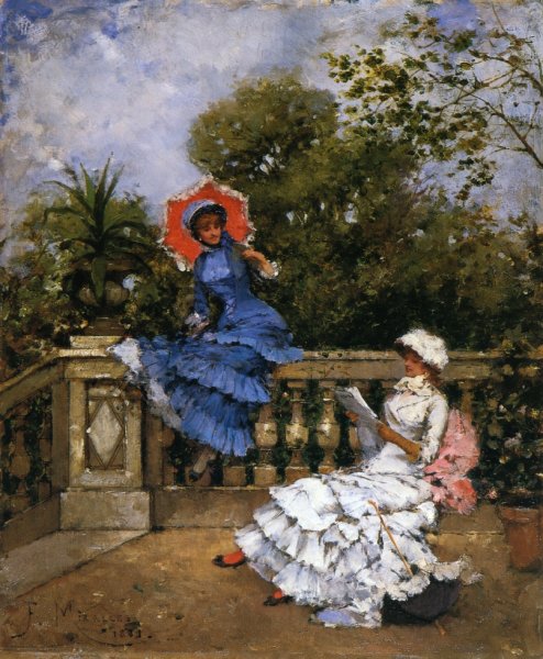 Two Ladies Conversing on a Terrace