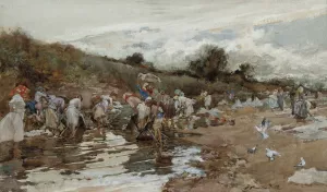 Washerwomen at the River by Francisco Pradilla Oil Painting
