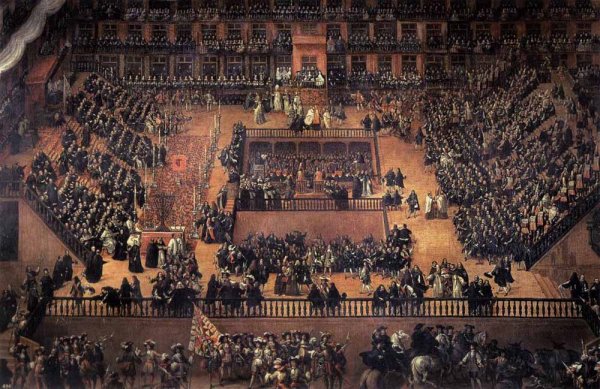 Main Product Photo of Auto-da-fe on Plaza Mayor, Madrid Painting by Francisco Rizi
