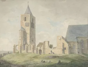 Ruine van de kerk te Warmond by Franciscus Andreas Milatz Oil Painting