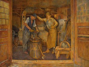 In a forging shop by Franciszek Bartoszek Oil Painting