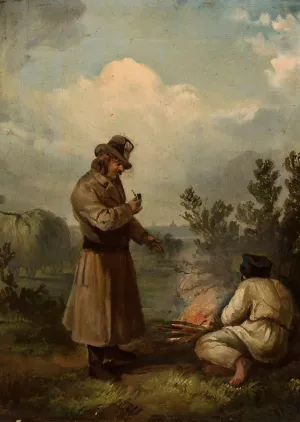 At bonfire Oil painting by Franciszek Kostrzewski