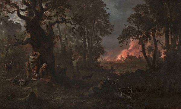 Main Product Photo of Fire in the village  Painting by Franciszek Kostrzewski