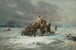 Retreat from Moscow by Franciszek Kostrzewski Oil Painting