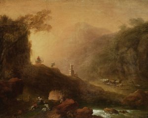 Romantic landscape by Franciszek Ksawery Lampi Oil Painting
