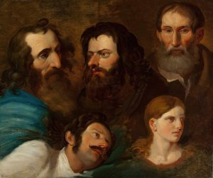 Study of five heads by Franciszek Ksawery Lampi Oil Painting