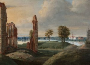 Birzai in Lithuania with the ruins of the Radziwill castle by Franciszek Smuglewicz Oil Painting
