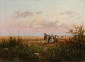 Harvesters returning from the fields by Franciszek Wastkowski Oil Painting